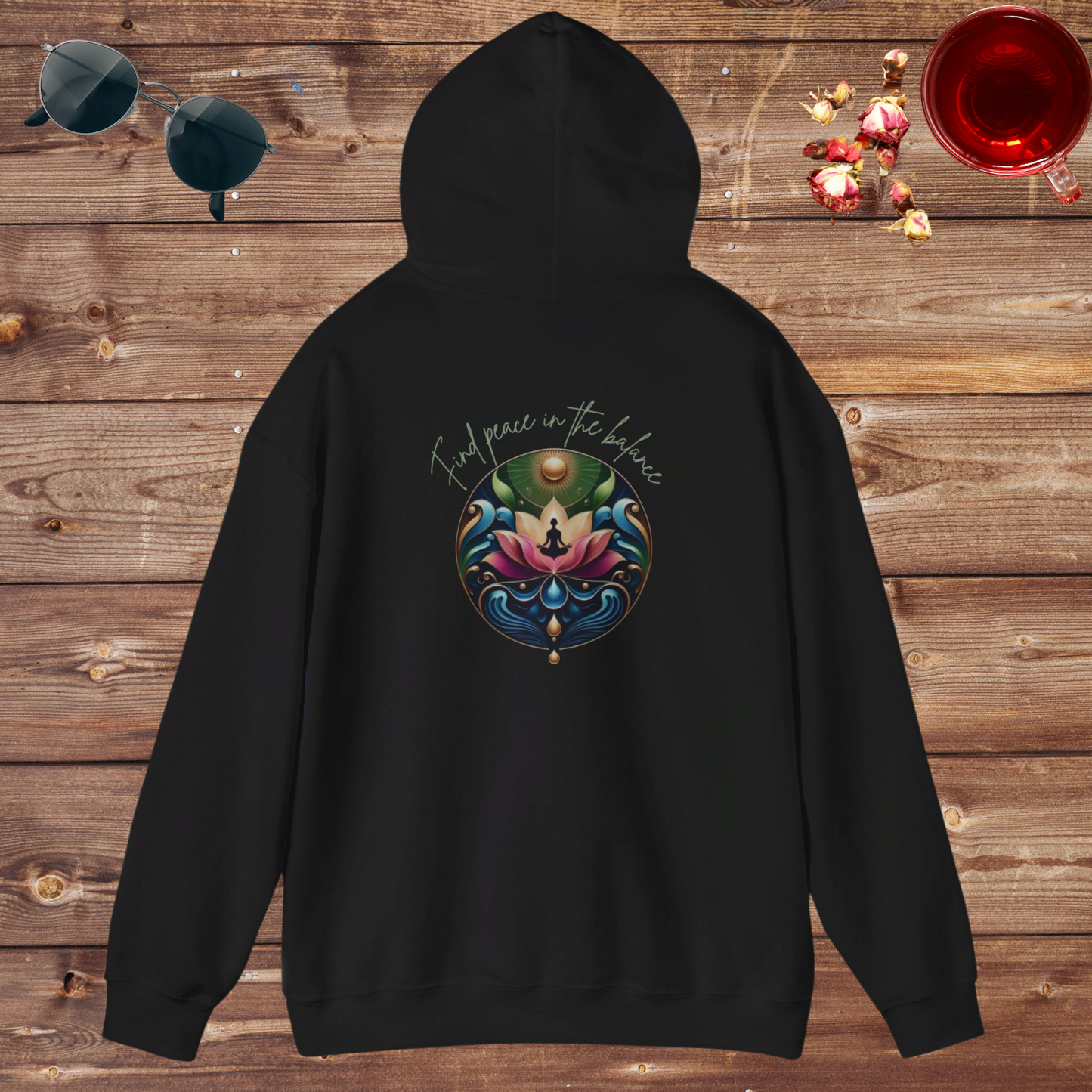 Find Peace in the Balance Holistic Wellness Hoodie. Blend™ Hooded Sweatshirt
