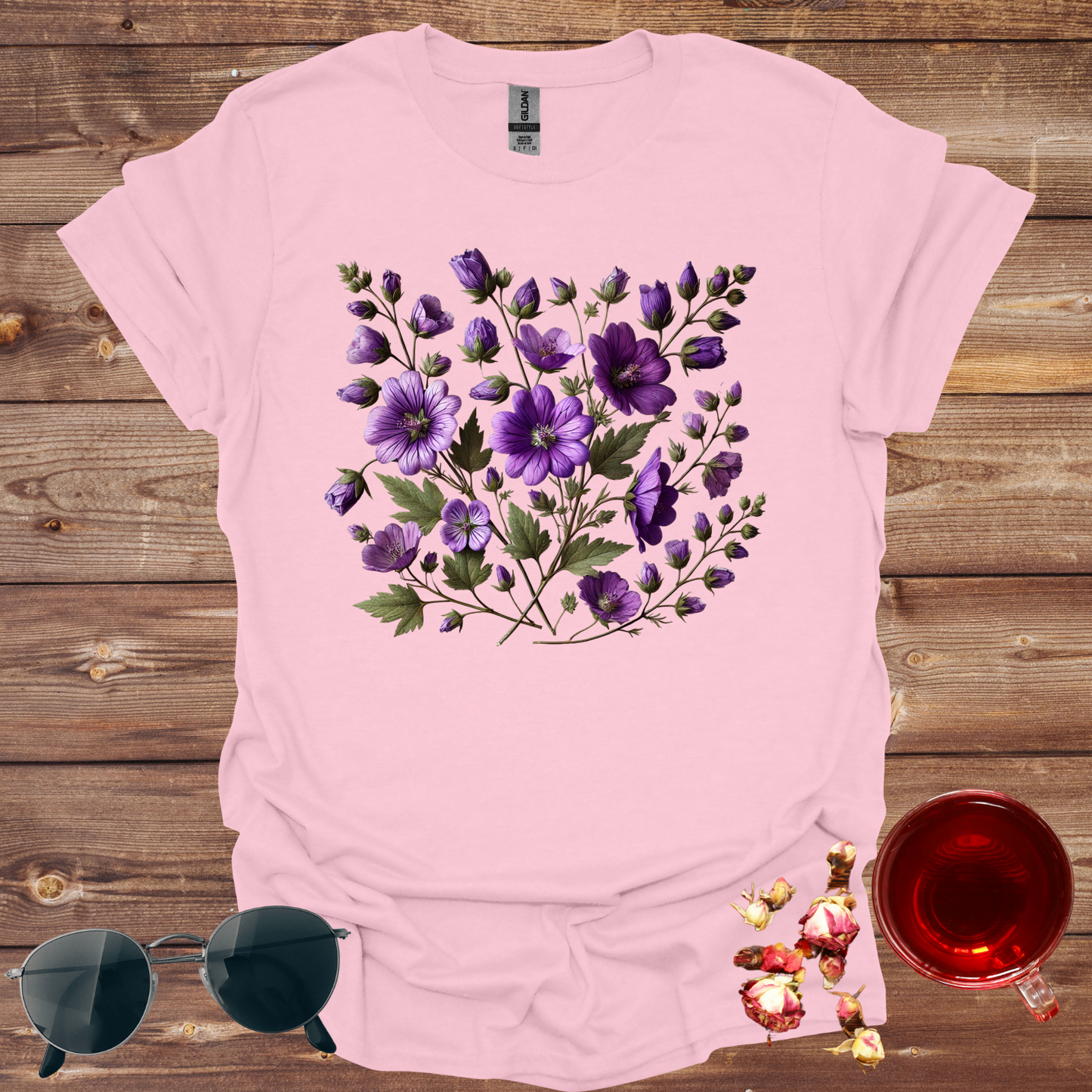 Purple pressed flower Unisex Softstyle T-Shirt