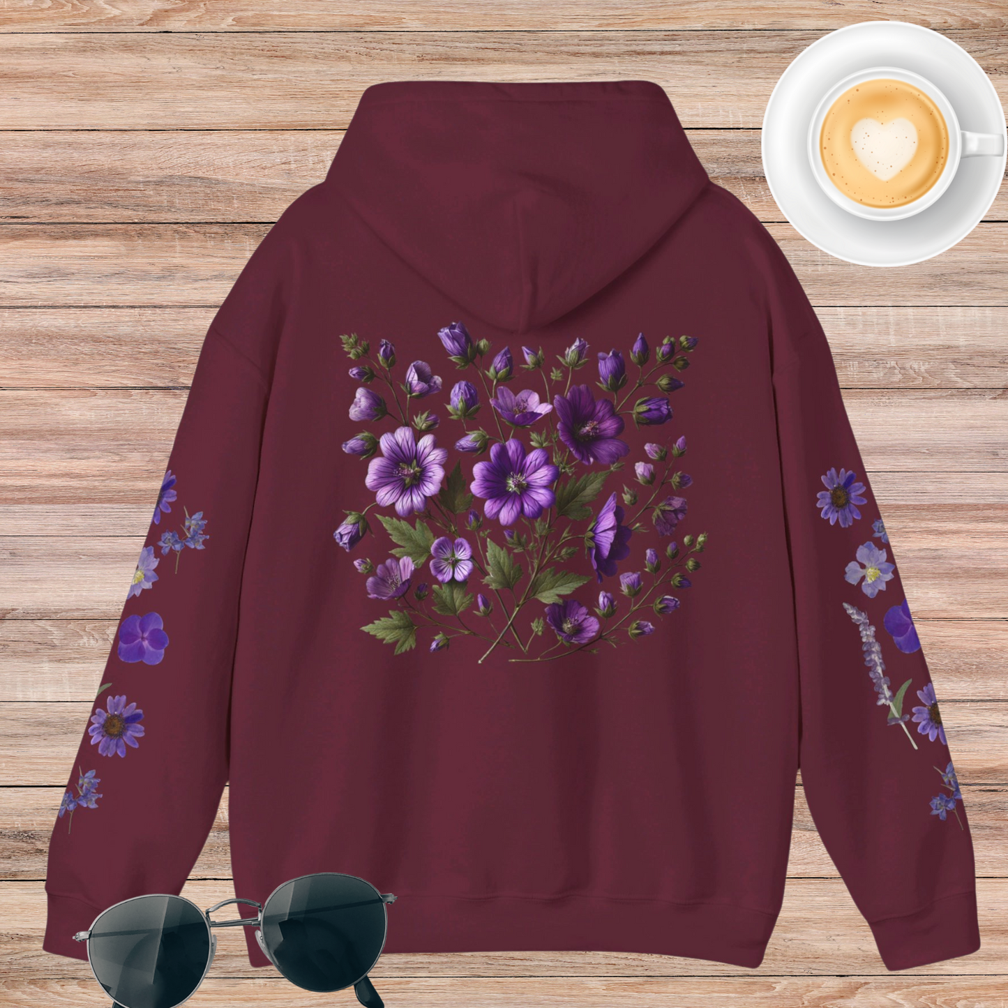 Purple Flowers Unisex Heavy Blend™ Hooded Sweatshirt