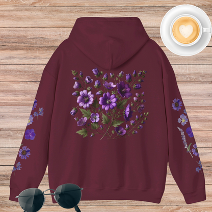 Purple Flowers Unisex Heavy Blend™ Hooded Sweatshirt