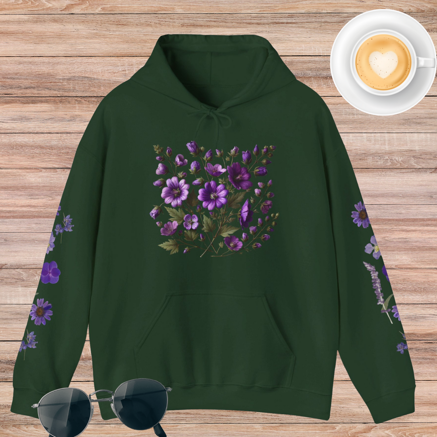 Purple Flowers Unisex Heavy Blend™ Hooded Sweatshirt