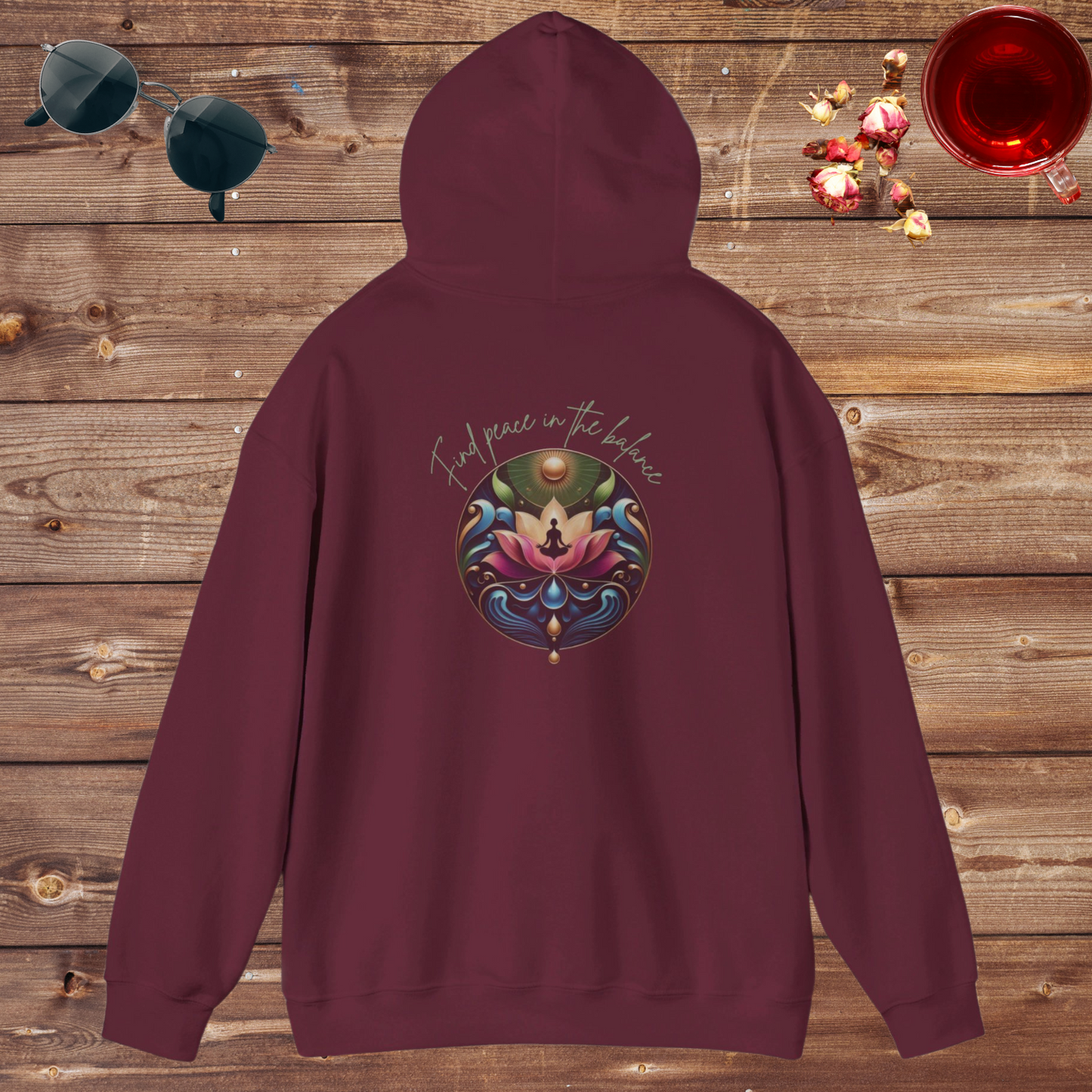 Find Peace in the Balance Holistic Wellness Hoodie. Blend™ Hooded Sweatshirt