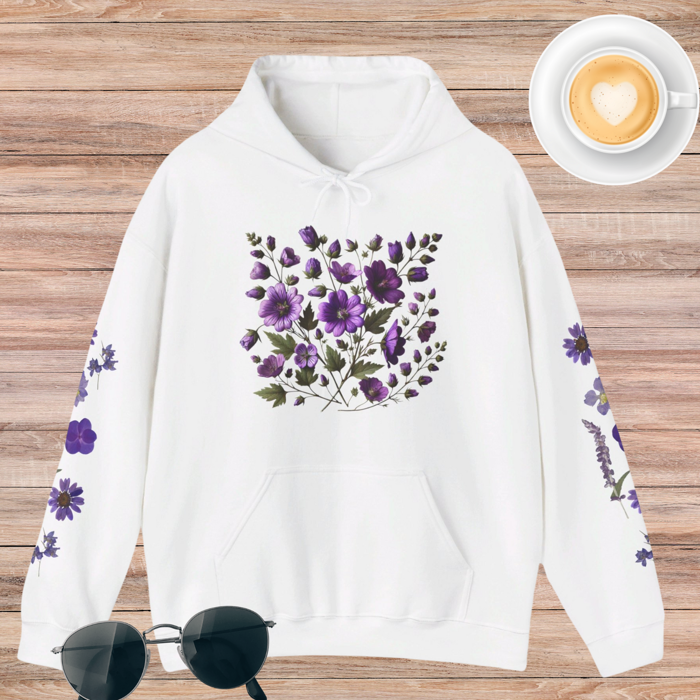 Purple Flowers Unisex Heavy Blend™ Hooded Sweatshirt
