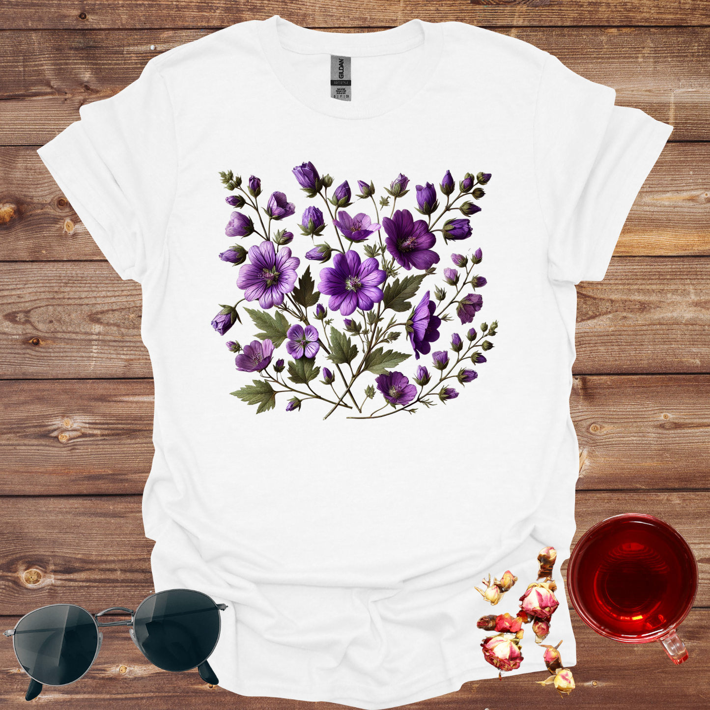 Purple pressed flower Unisex Softstyle T-Shirt