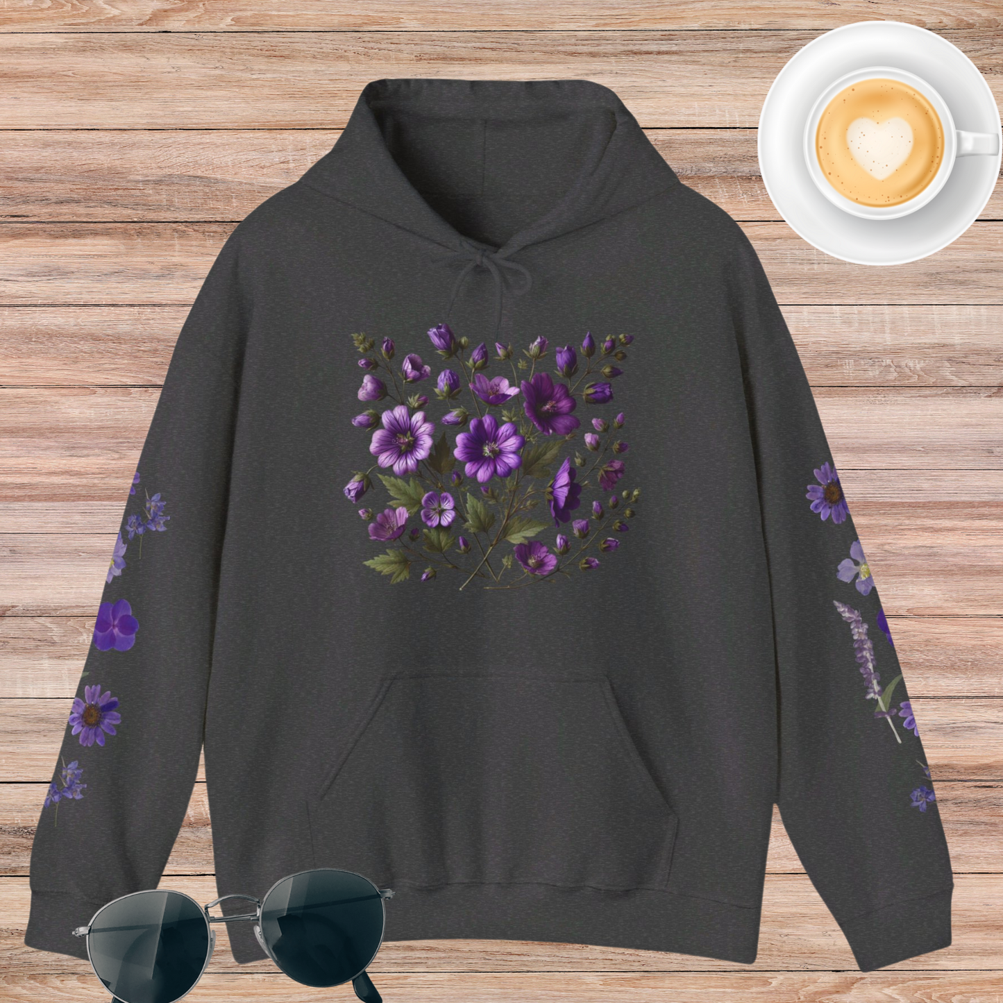 Purple Flowers Unisex Heavy Blend™ Hooded Sweatshirt