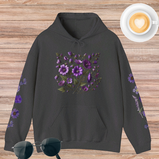 Purple Flowers Unisex Heavy Blend™ Hooded Sweatshirt