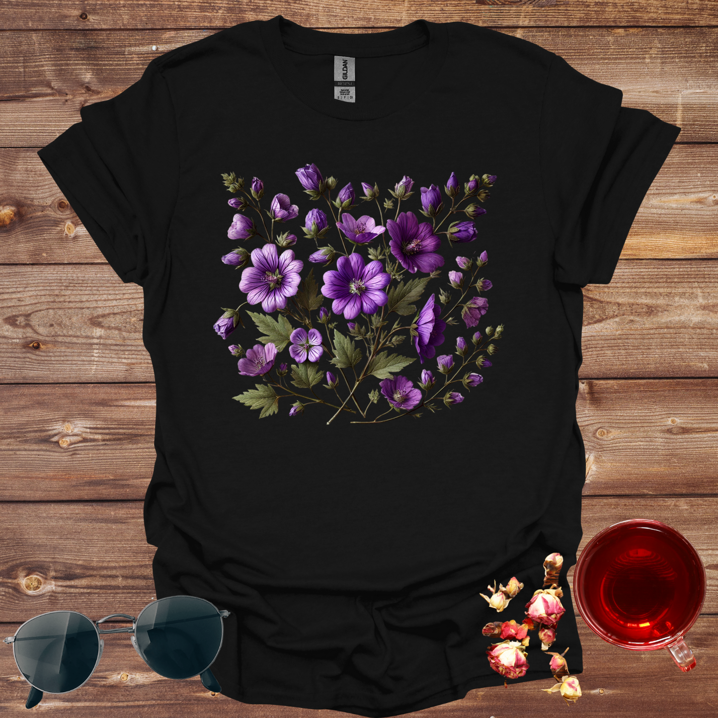 Purple pressed flower Unisex Softstyle T-Shirt