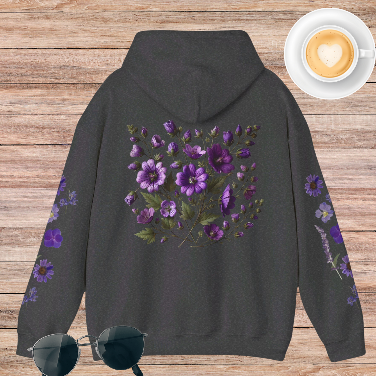Purple Flowers Unisex Heavy Blend™ Hooded Sweatshirt