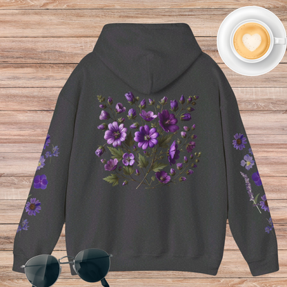 Purple Flowers Unisex Heavy Blend™ Hooded Sweatshirt