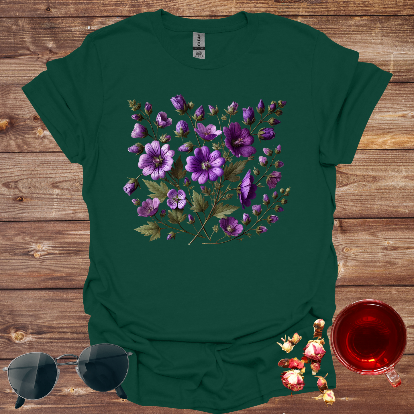 Purple pressed flower Unisex Softstyle T-Shirt