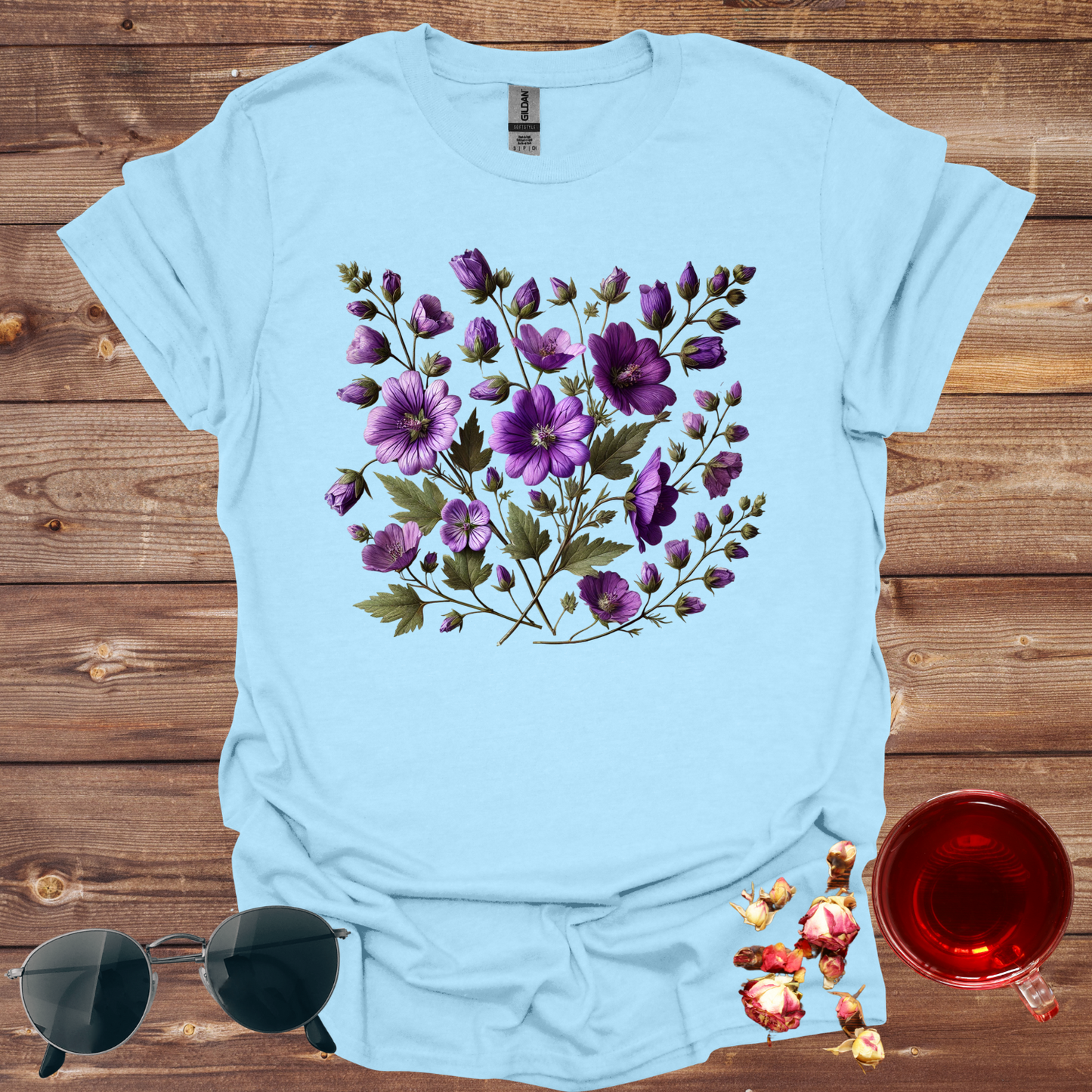 Purple pressed flower Unisex Softstyle T-Shirt