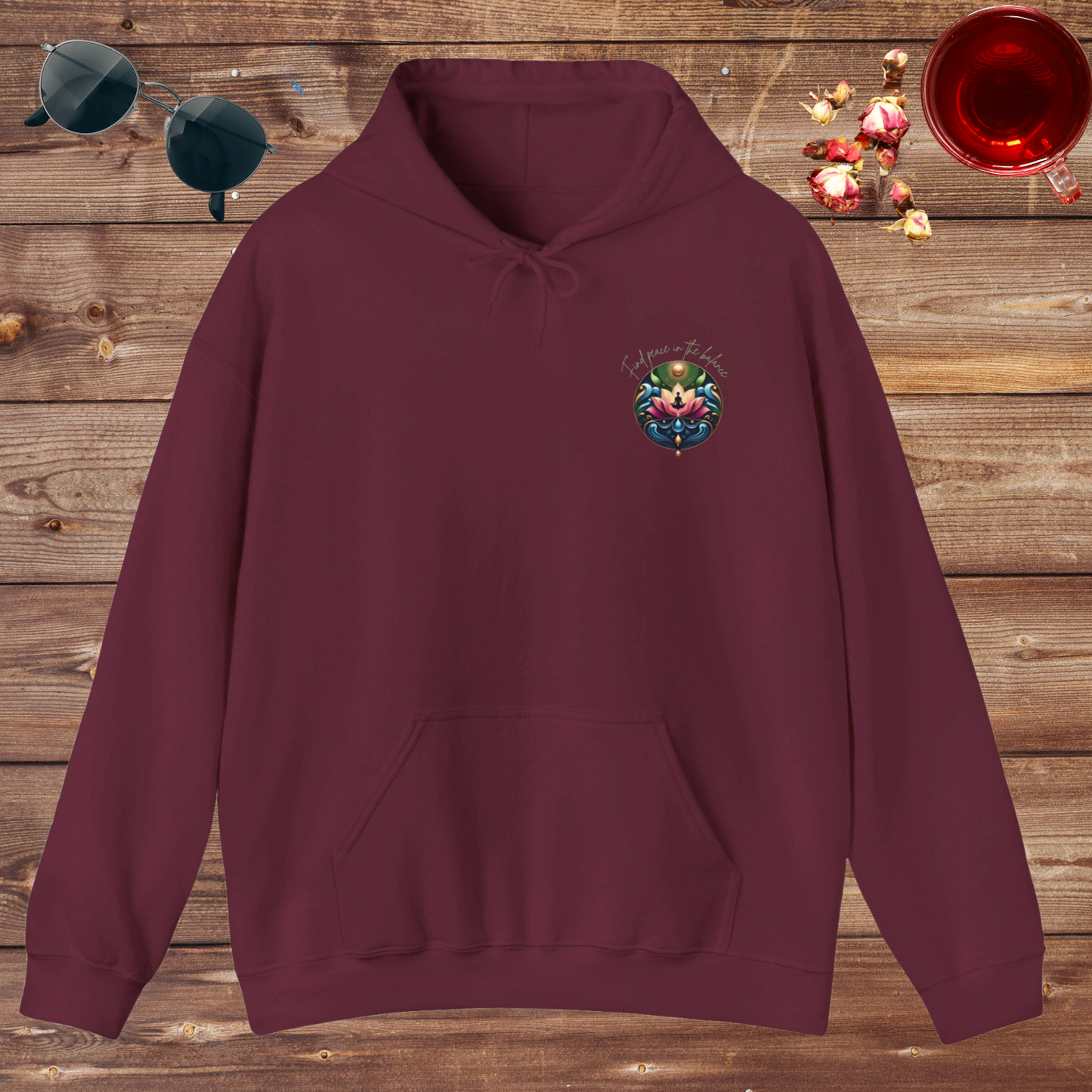 Find Peace in the Balance Holistic Wellness Hoodie. Blend™ Hooded Sweatshirt