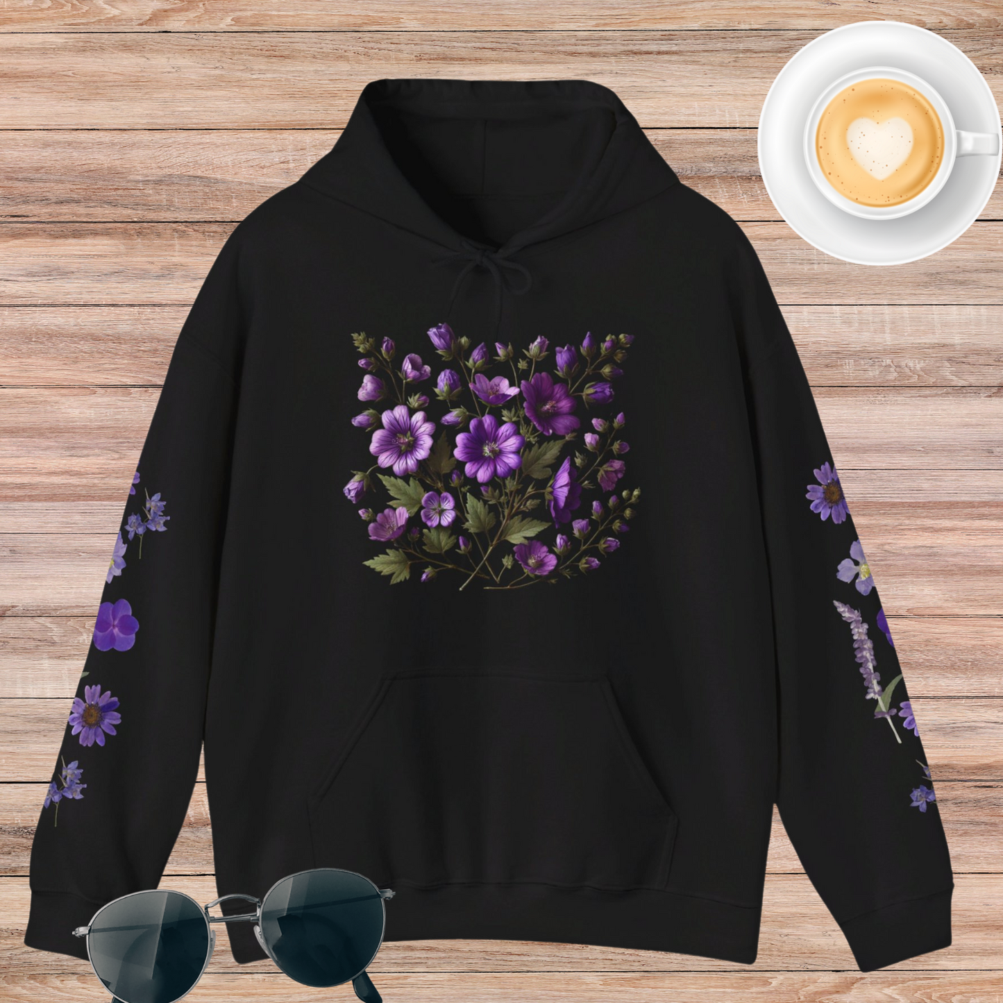 Purple Flowers Unisex Heavy Blend™ Hooded Sweatshirt