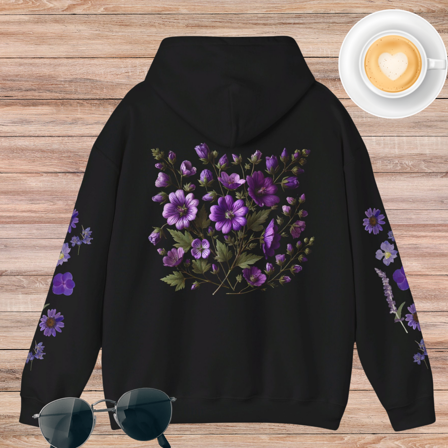 Purple Flowers Unisex Heavy Blend™ Hooded Sweatshirt