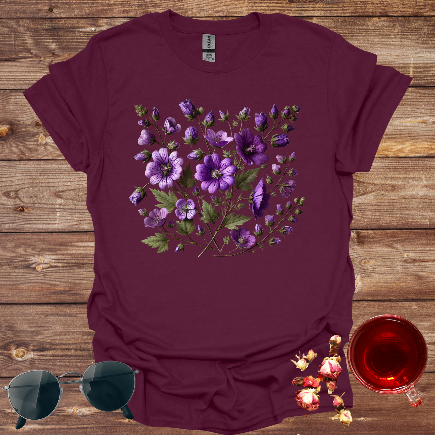Purple pressed flower Unisex Softstyle T-Shirt