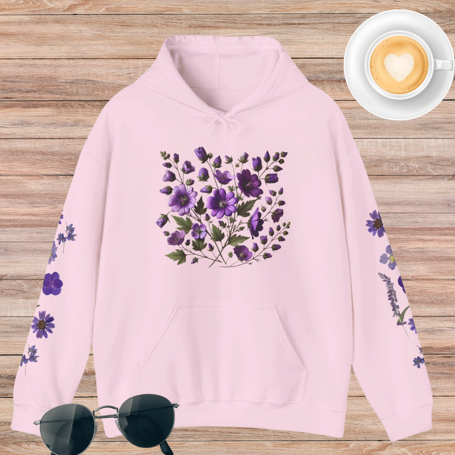 Purple Flowers Unisex Heavy Blend™ Hooded Sweatshirt