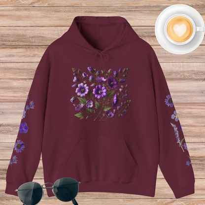 Purple Flowers Unisex Heavy Blend™ Hooded Sweatshirt